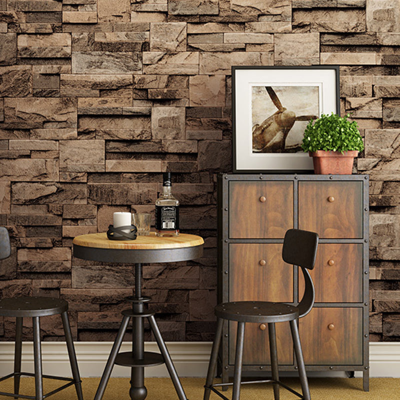 3D Marble Brick Wallpaper Roll Industrial PVC Wall Covering in Dark Color for Home