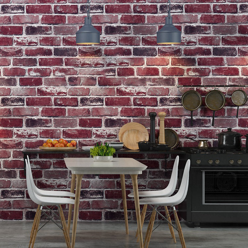 Industrial Brick Look Wallpaper Dark Color Moisture Resistant Wall Art for Kitchen