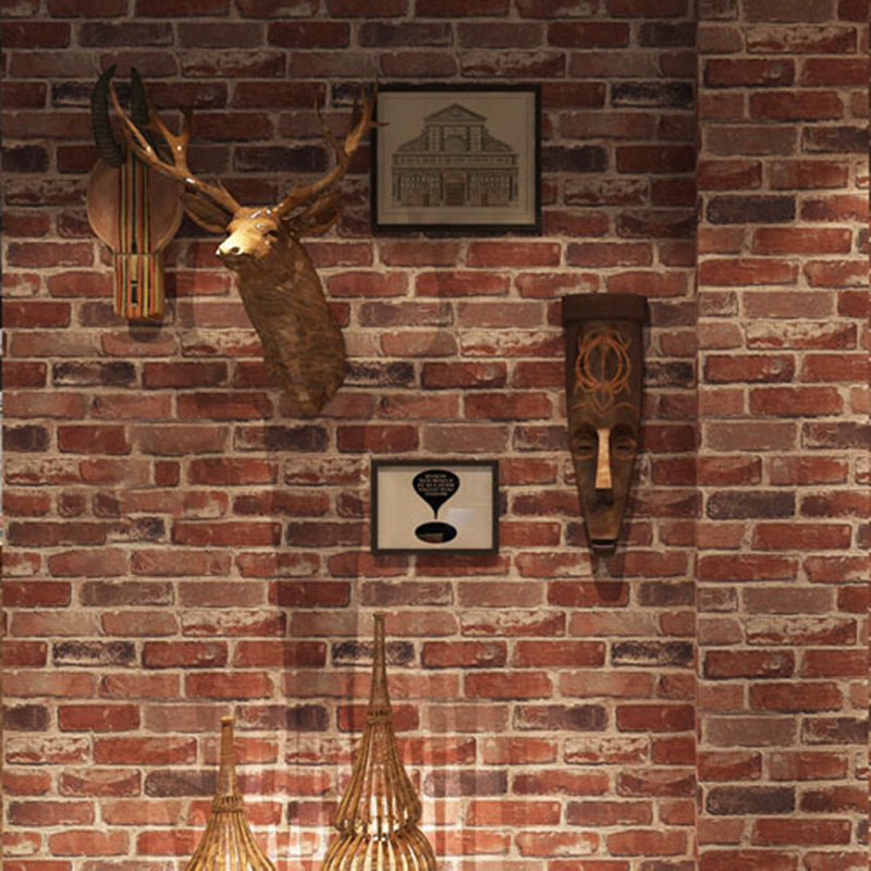 Industrial Brick Look Wallpaper Dark Color Moisture Resistant Wall Art for Kitchen