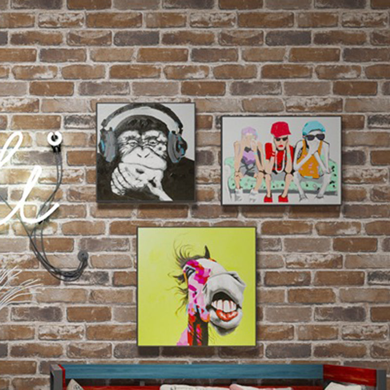 Industrial Brick Look Wallpaper Dark Color Moisture Resistant Wall Art for Kitchen