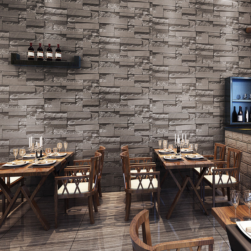 PVC Unpasted Wallpaper Roll Industrial Brick and Rock Print Wall Art for Dining Room