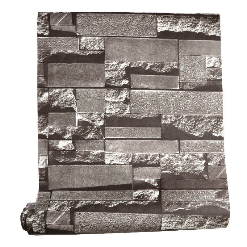 PVC Unpasted Wallpaper Roll Industrial Brick and Rock Print Wall Art for Dining Room