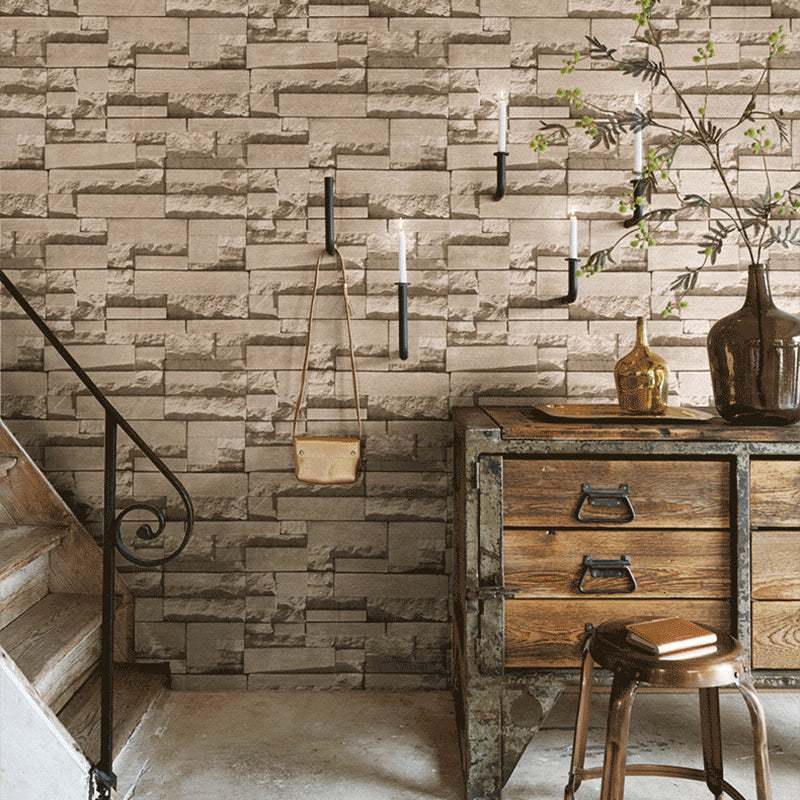 PVC Unpasted Wallpaper Roll Industrial Brick and Rock Print Wall Art for Dining Room