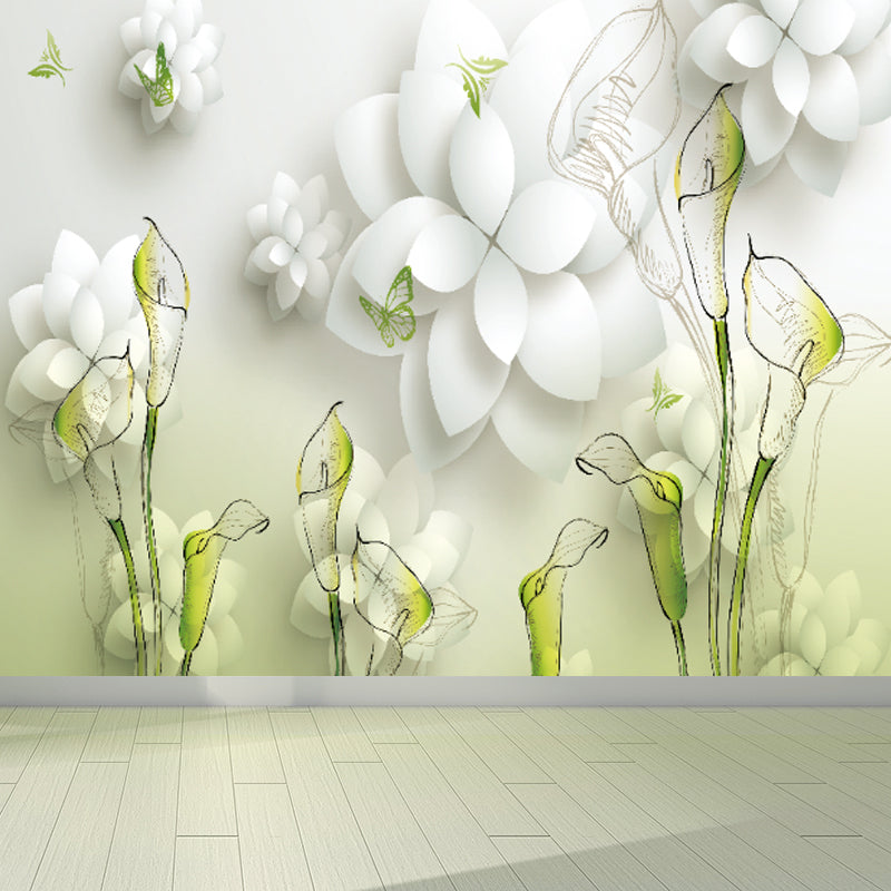 Illustration Flower and Butterfly Mural Whole Wall Decor for Girls Room, Custom Made