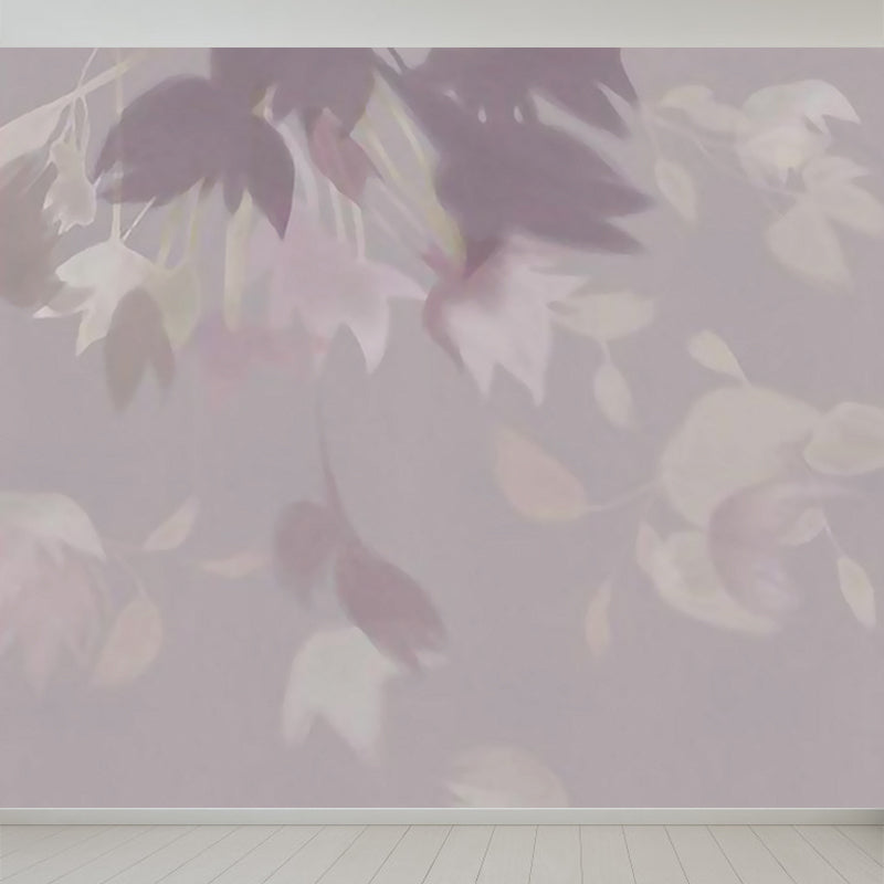 Purple Modernist Wall Mural Full Size Scattered Leaves Wall Art for House Interior