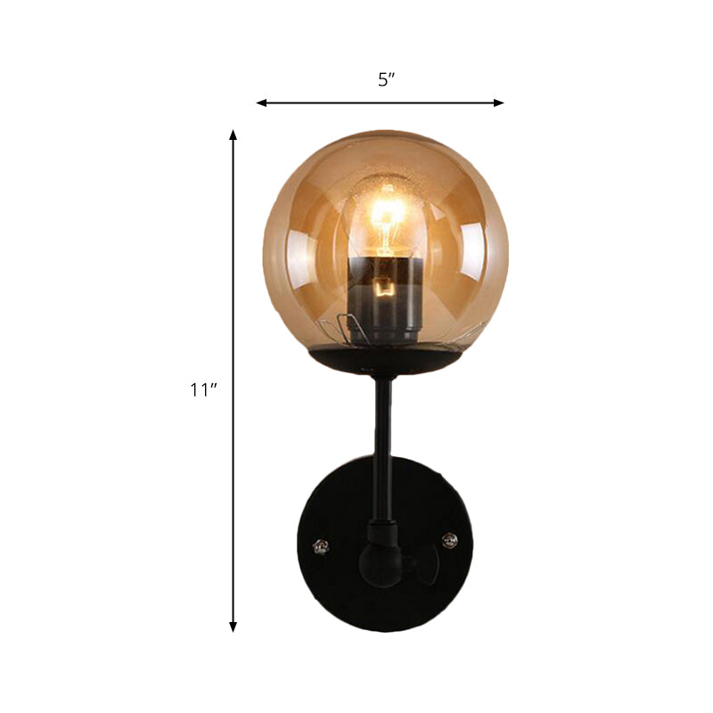 1 Bulb Wall Sconce Contemporary Black Wall Sconce Lighting with Globe Glass Shade