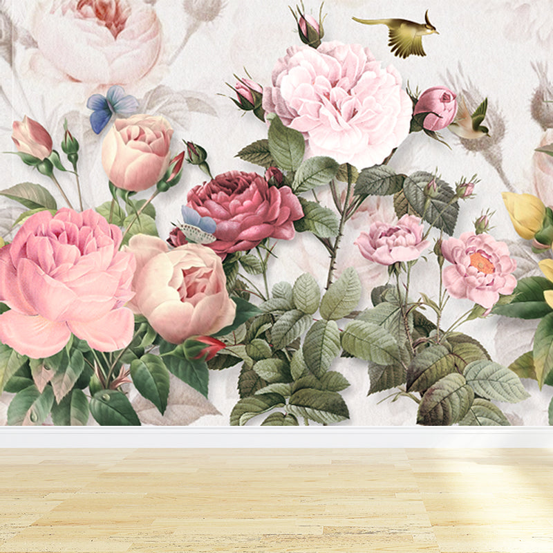 Big Bloom Peony Wallpaper Mural Modernism Beautiful Flower Wall Covering in Pink