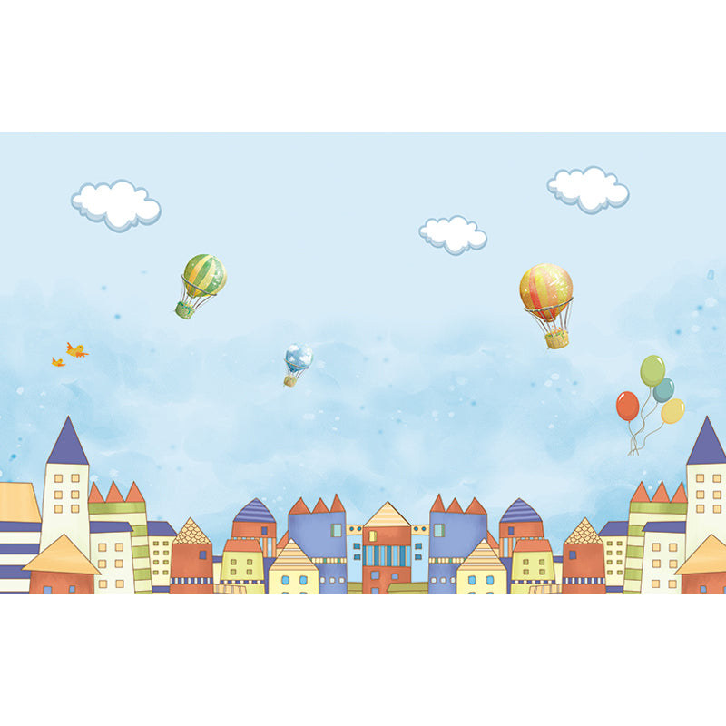 Non-Woven Big Blue Mural Cartoon Hot Air Balloons Wall Decor, Custom Size Available