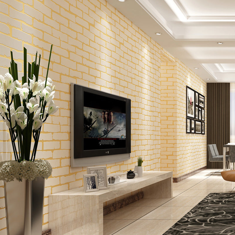 Soft Color Brick Wallpaper Roll Stain-Resistant Wall Art for House Interior, Non-Woven