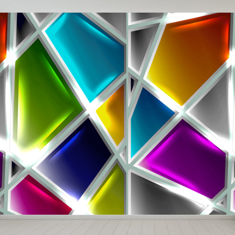 Soft Color Geometry Pattern Mural Moisture-Proofing Wall Covering for Dining Room