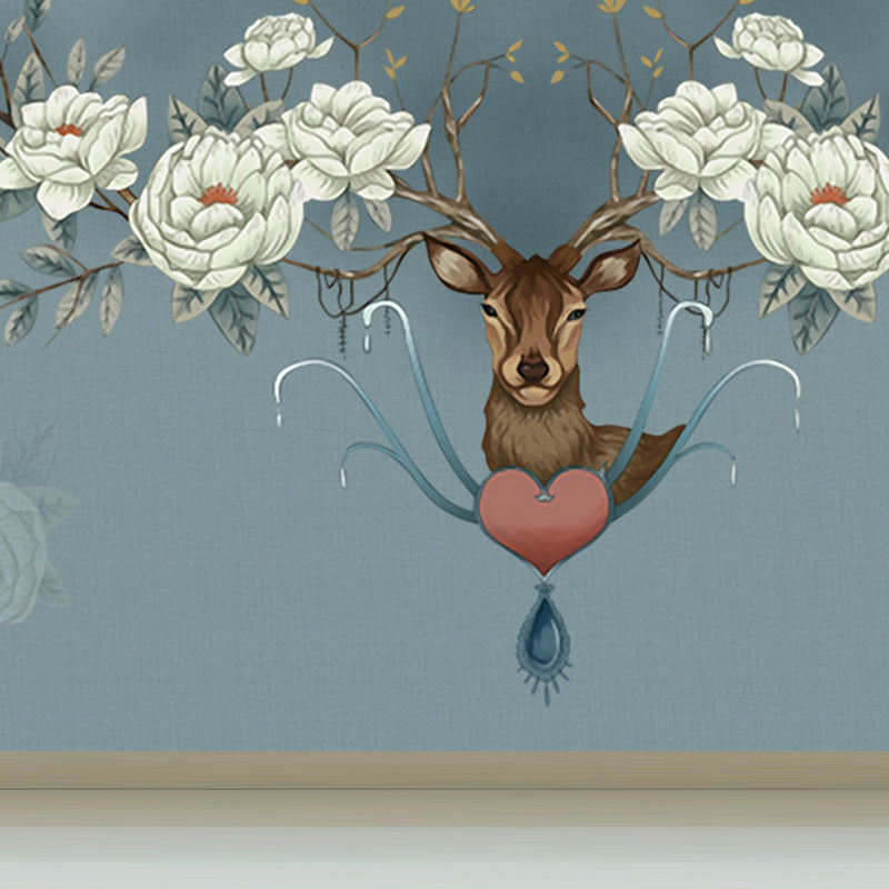 Illustration Style Reindeer Wall Mural Giant Wall Covering for Dining Room, Custom