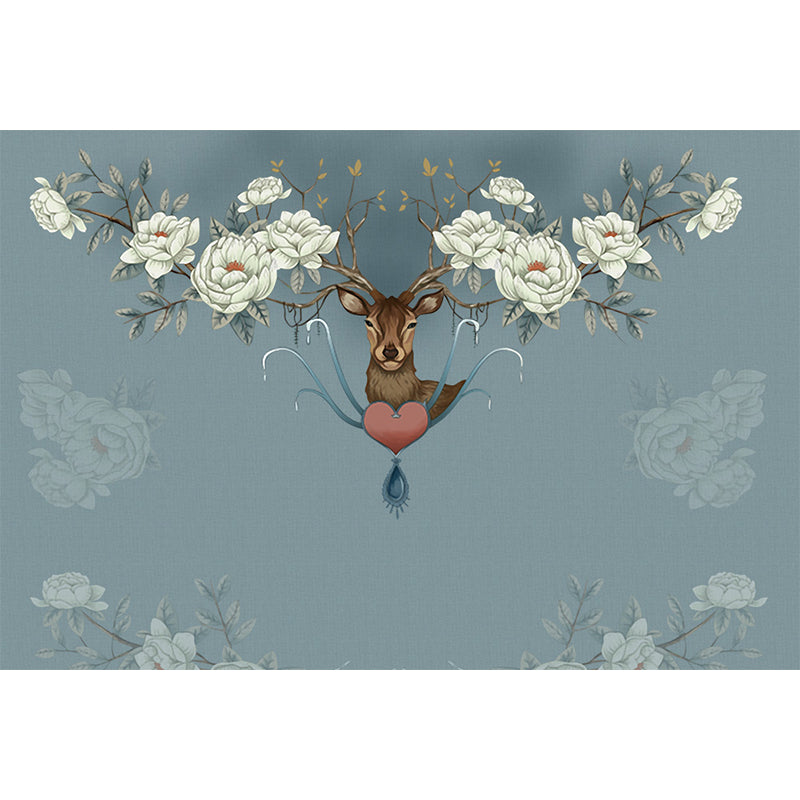 Illustration Style Reindeer Wall Mural Giant Wall Covering for Dining Room, Custom