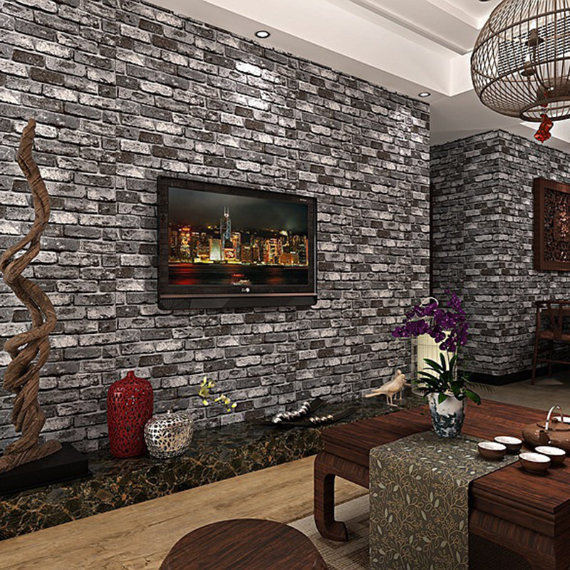 Brick Print Wallpaper Roll Dark Color Industrial-Style Wall Art for House Interior