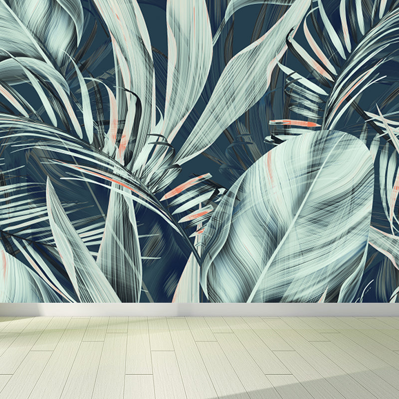 Tropical Plant Leaves Wall Mural Green Moisture Resistant Wall Art for Living Room