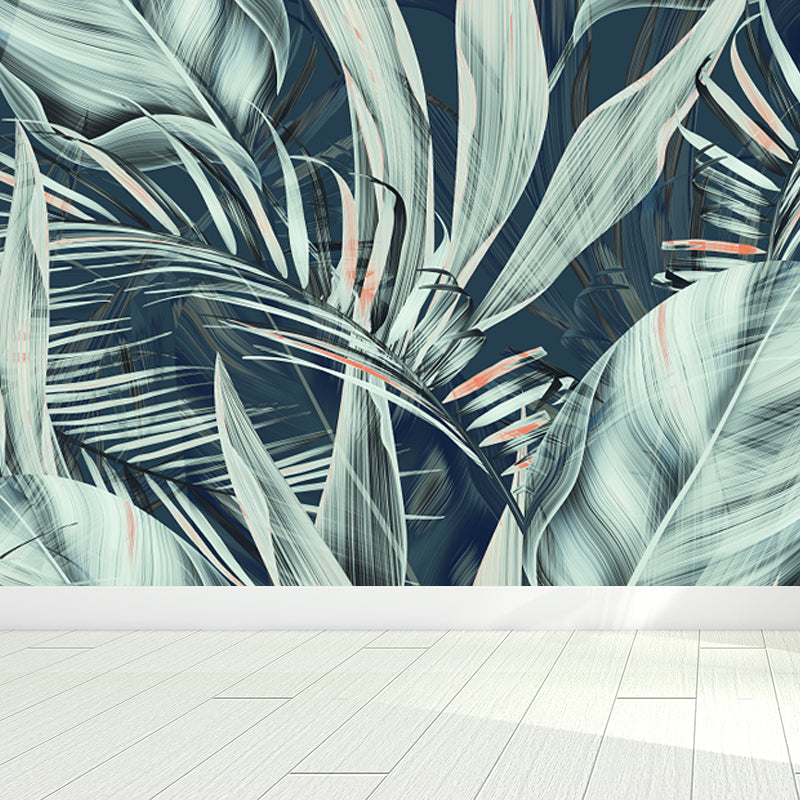 Tropical Plant Leaves Wall Mural Green Moisture Resistant Wall Art for Living Room