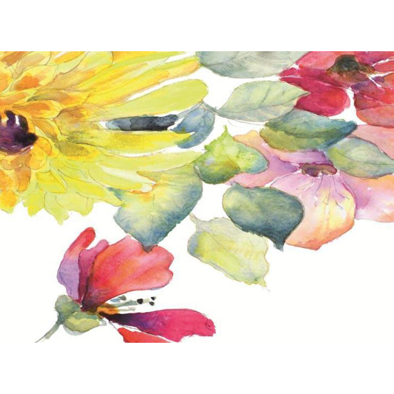 Illustration Scattered Flowers Mural Decal for Living Room, Green, Customized Size