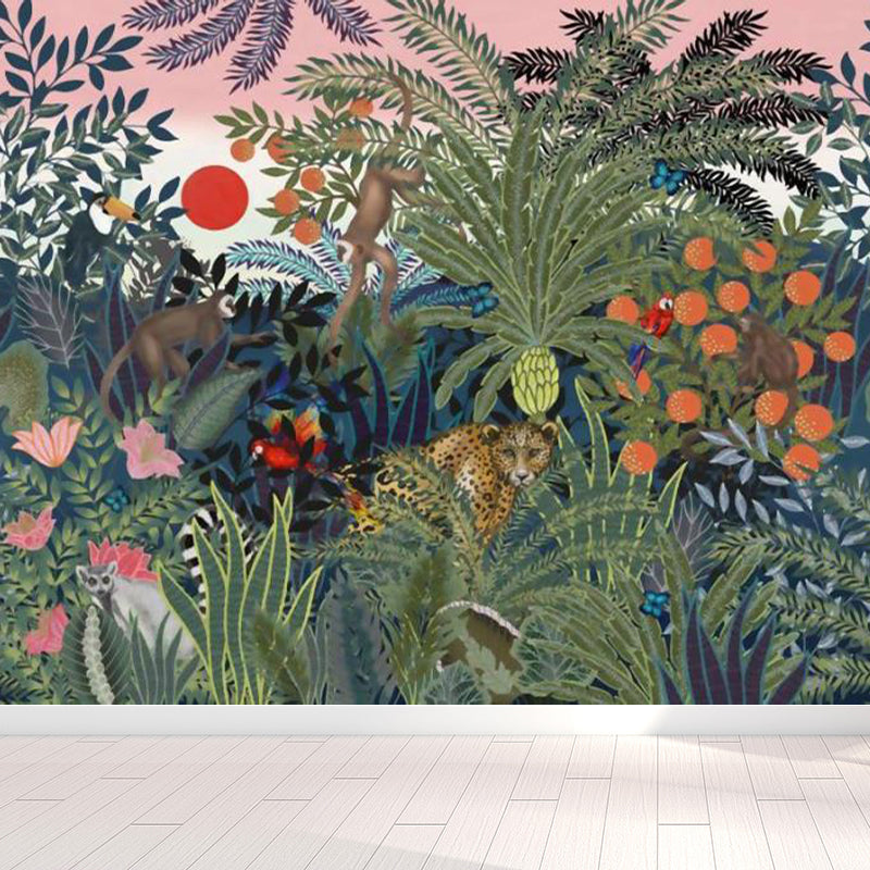 Tropix Forest Scenery Wallpaper Mural Non-Woven Waterproof Green Wall Covering for Room