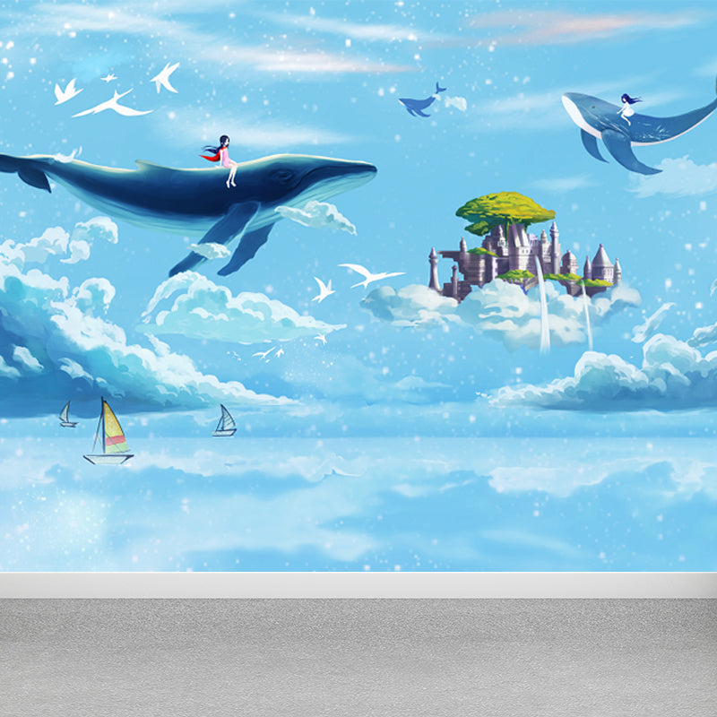 Dreamy Wonderland Wallpaper Mural Girls Room Cartoon Scene Wall Covering, Custom Size