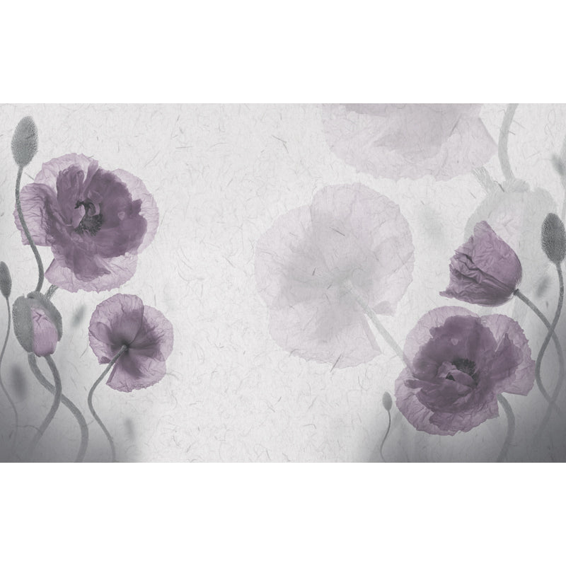 Purple Flower Mural Decal Washable Modernist Bedroom Wall Covering, Custom Printed