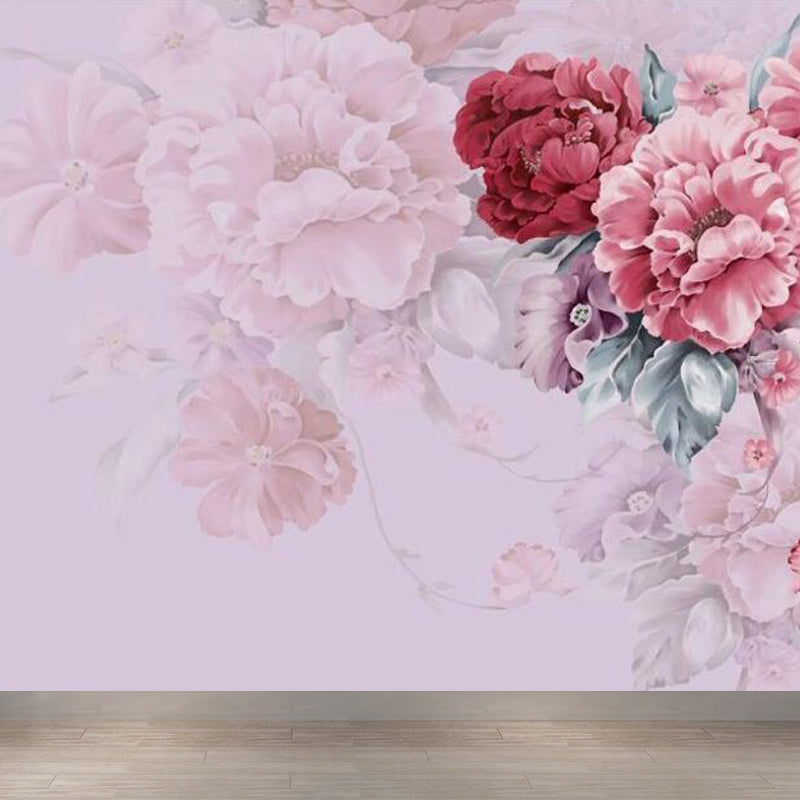 Stain-Resistant Peony Blossom Mural Trendy Non-Woven Fabric Wall Art, Custom Made
