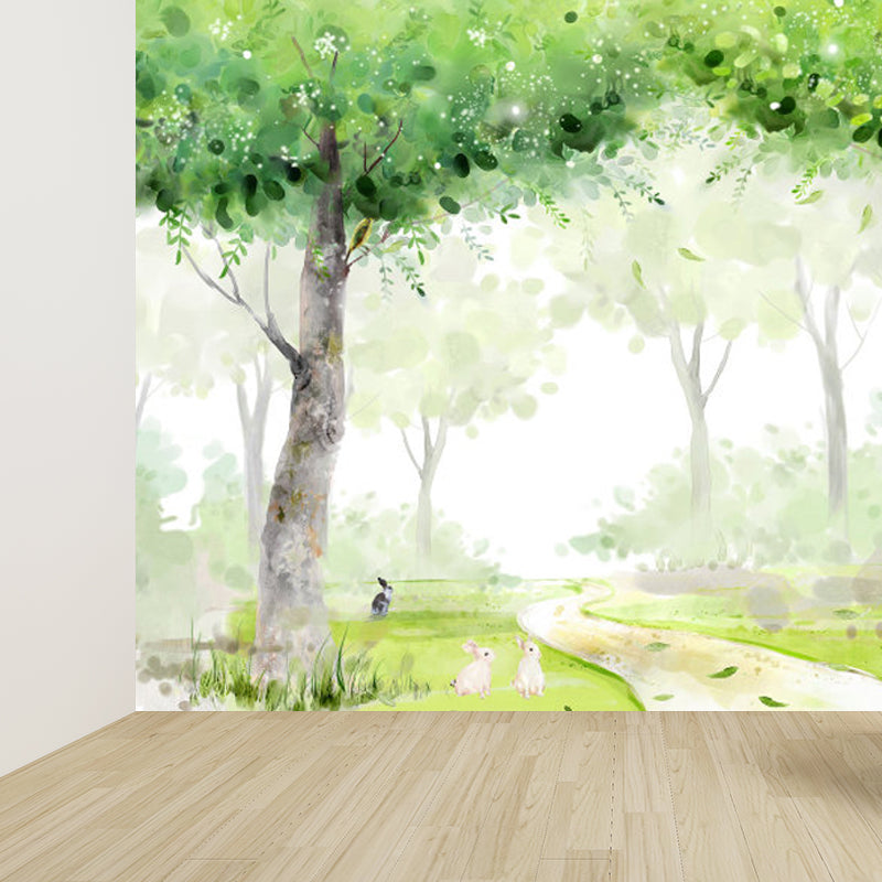 Green Forest Path Mural Wallpaper Moisture Resistant Modern Child Bedroom Wall Covering