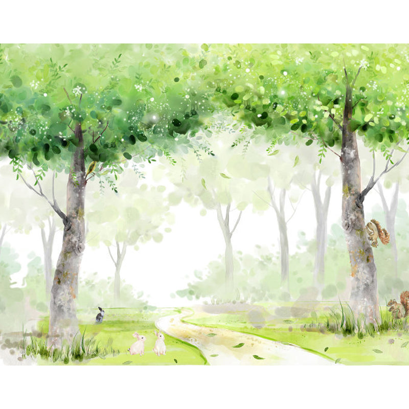 Green Forest Path Mural Wallpaper Moisture Resistant Modern Child Bedroom Wall Covering