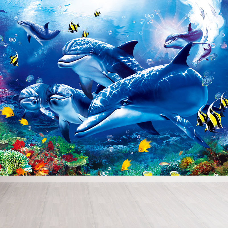 Tropical Ocean Animals Wall Mural Blue Water-Proof Wall Decor for House Interior