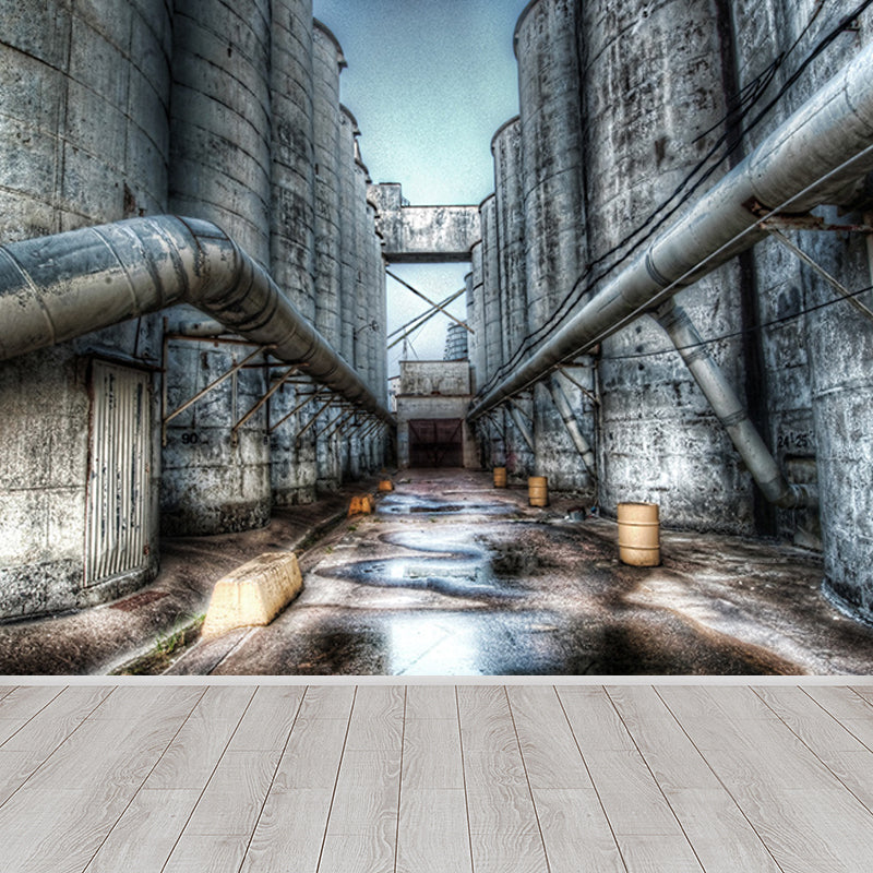 Dark Color Machinery Mural Wallpaper Metal Industrial Washable Wall Covering for Kitchen