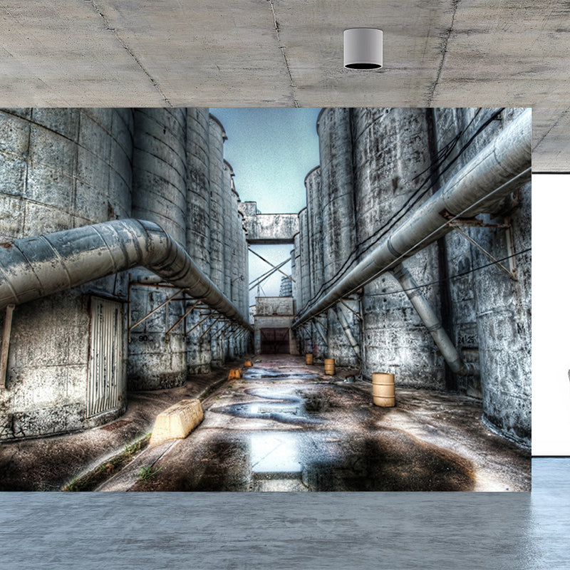 Dark Color Machinery Mural Wallpaper Metal Industrial Washable Wall Covering for Kitchen