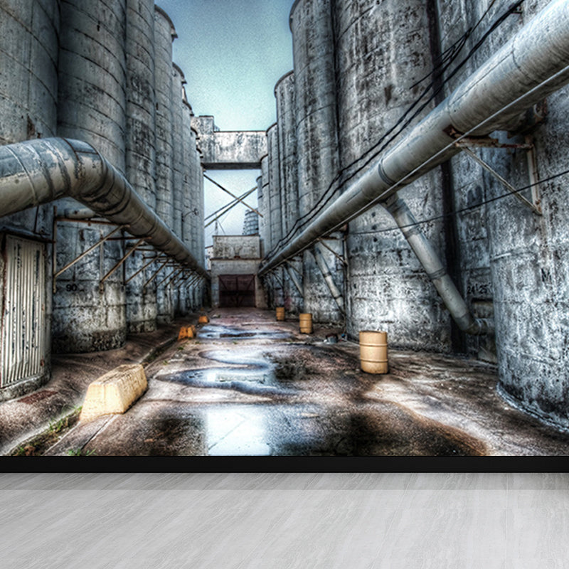 Dark Color Machinery Mural Wallpaper Metal Industrial Washable Wall Covering for Kitchen