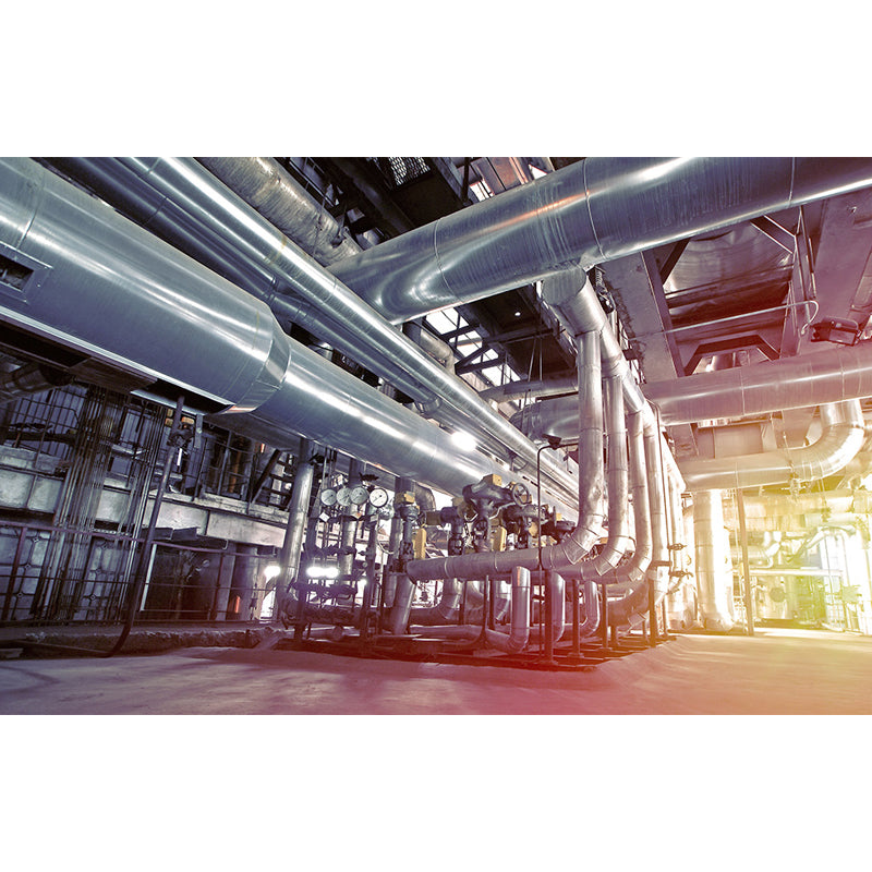 Gray Industrial Mural Decal Huge Machinery Scenery Wall Covering for Living Room