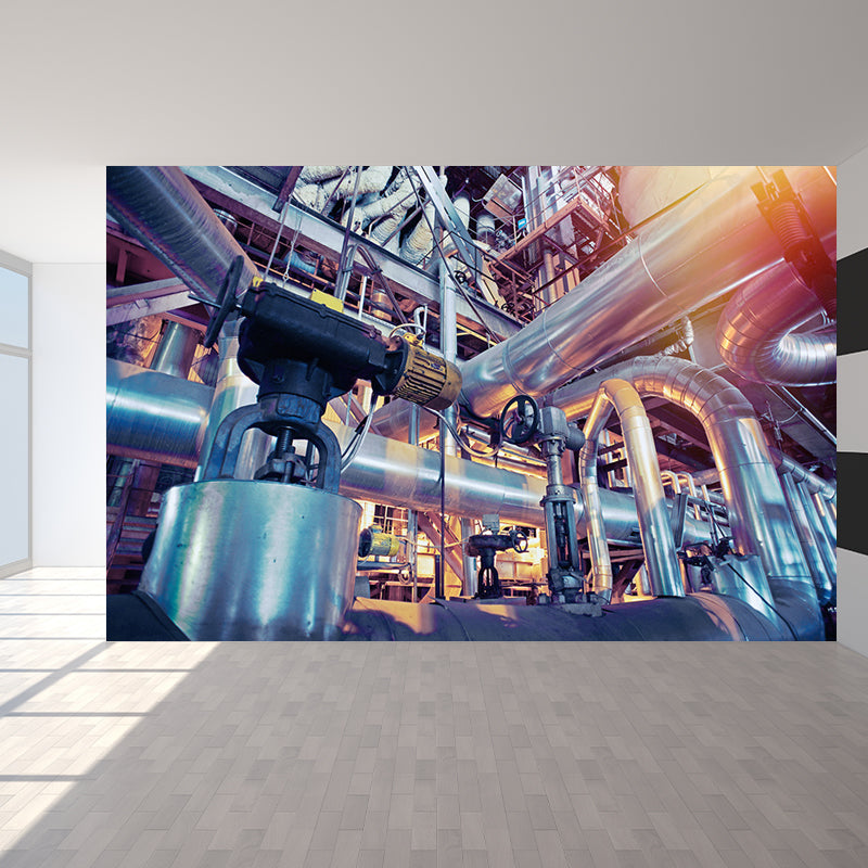 Gray Industrial Mural Decal Huge Machinery Scenery Wall Covering for Living Room