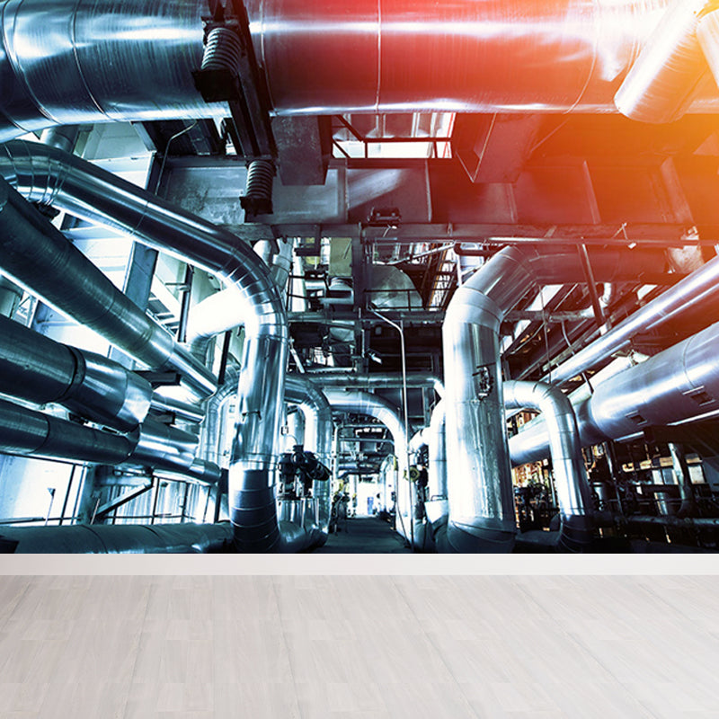 Gray Industrial Mural Decal Huge Machinery Scenery Wall Covering for Living Room