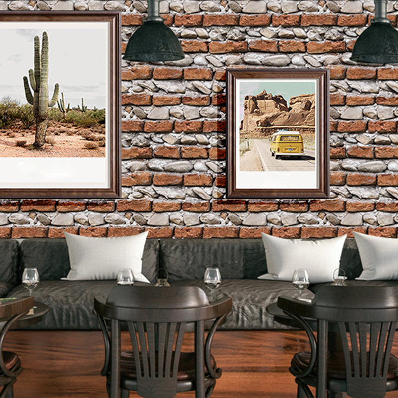 Brick and Mortar Wallpaper Roll Industrial Stain-Resistant Wall Art in Dark Color