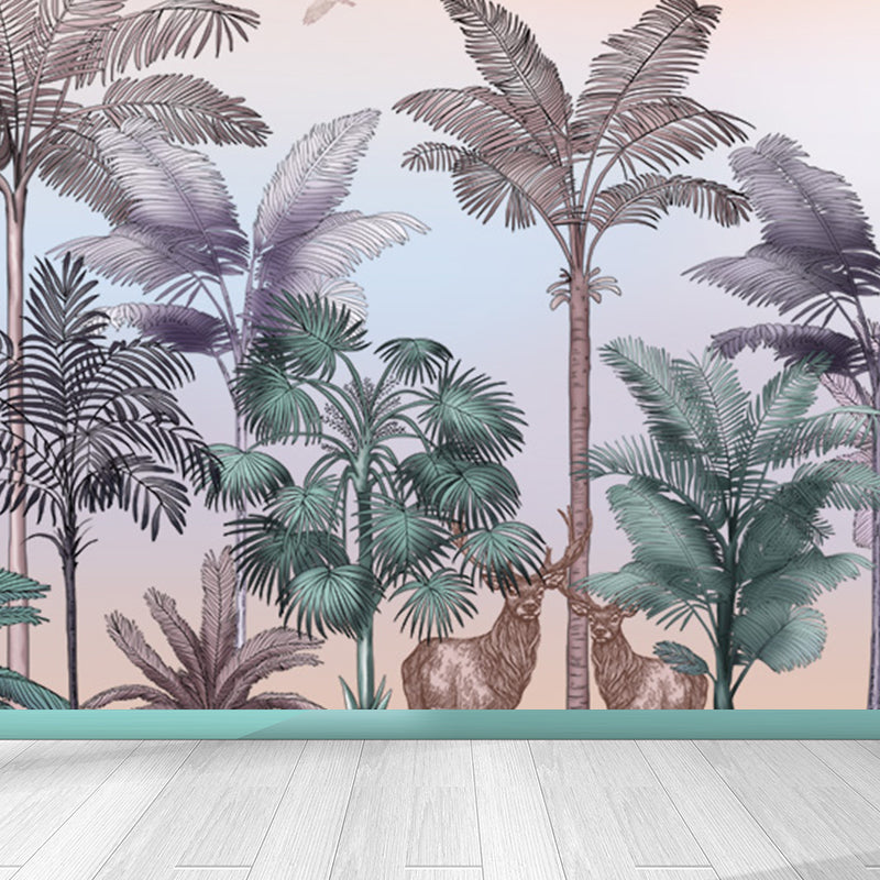Tropical Wild Botanical Wall Mural for Boys Bedroom Customised Wall Art in Soft Color