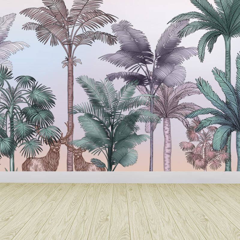 Tropical Wild Botanical Wall Mural for Boys Bedroom Customised Wall Art in Soft Color