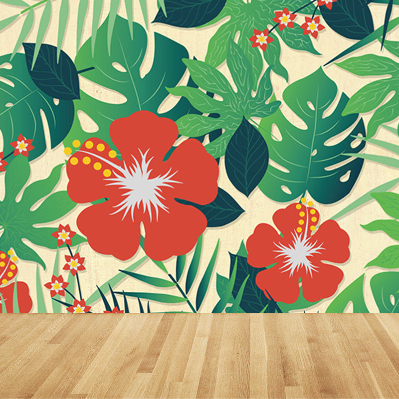 Tropical Wild Botanical Wall Mural for Boys Bedroom Customised Wall Art in Soft Color