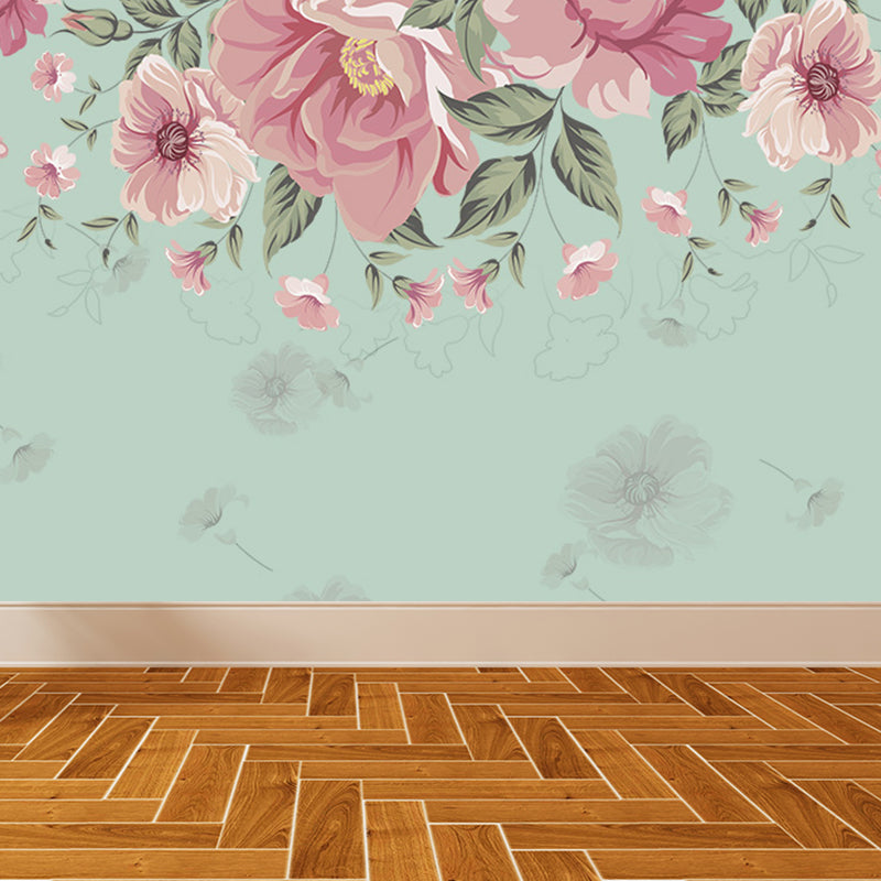 Modern Flower Print Wall Mural Non-Woven Stain Resistant Light Color Wall Art for Kitchen