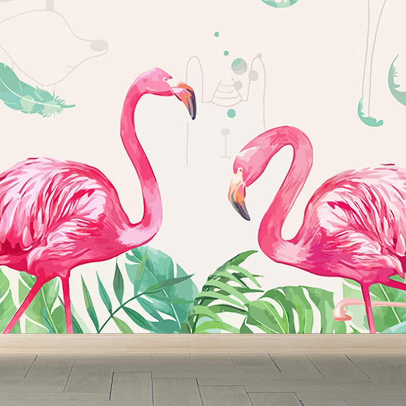 Tropical Flamingo Mural Wallpaper Non-Woven Cloth Washable Pastel Wall Art for Bedroom
