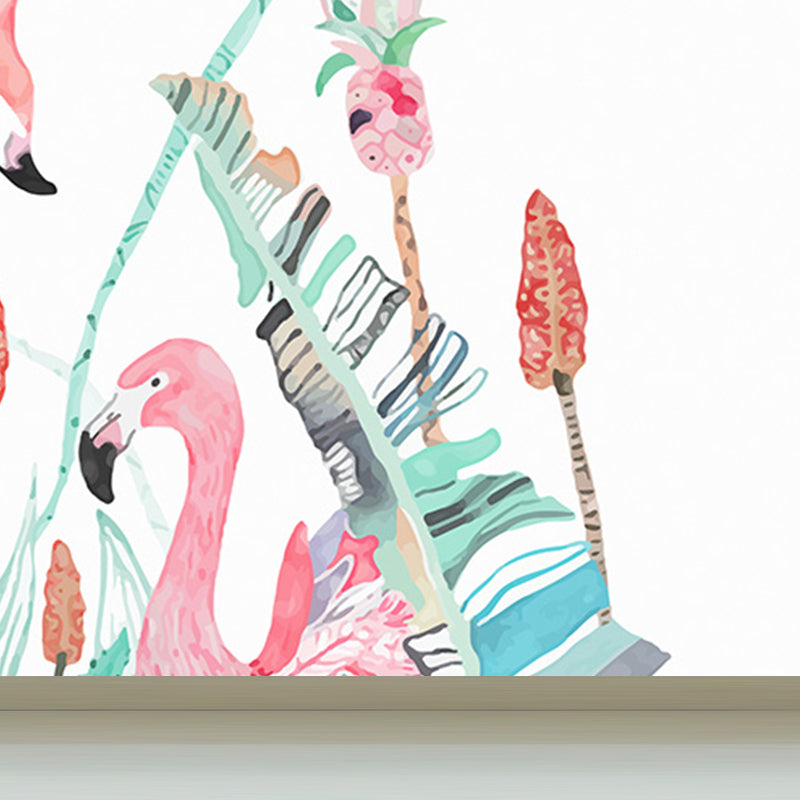 Tropical Flamingo Mural Wallpaper Non-Woven Cloth Washable Pastel Wall Art for Bedroom