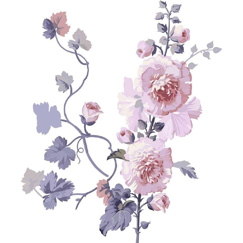 Modern Flowers Wall Mural Non-Woven Stain Resistant Pink Wall Art for Living Room