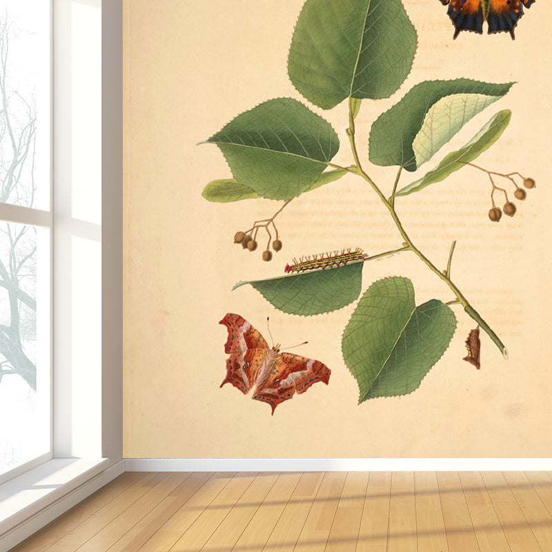 Extra Large Botanical Mural Beige Non-Woven Wall Art for Home Decor, Personalised