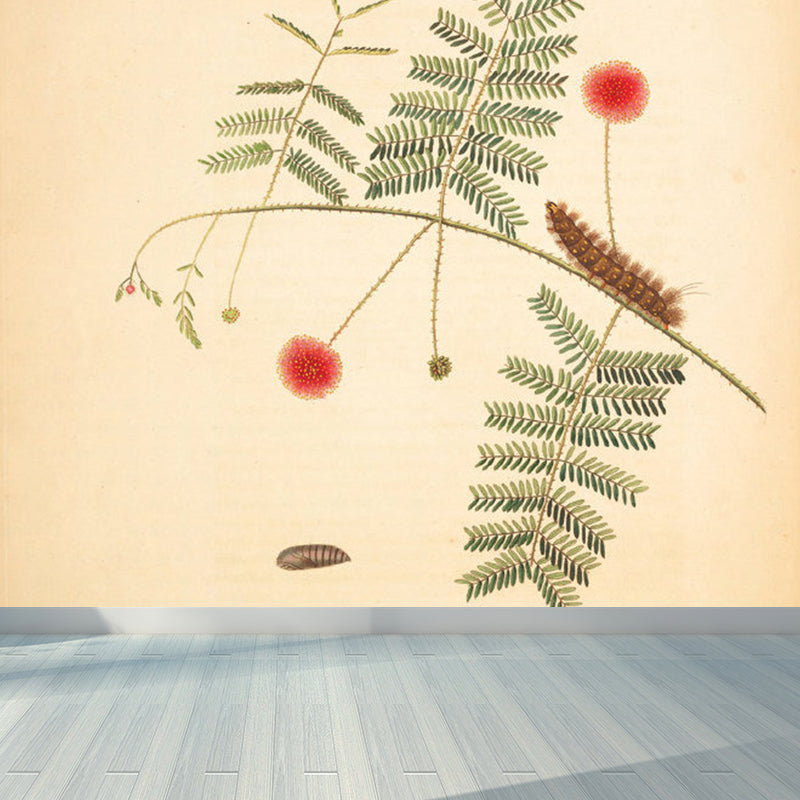 Huge Tree Branch Mural for Bedroom Botanical Wall Decor in Beige, Stain Resistant