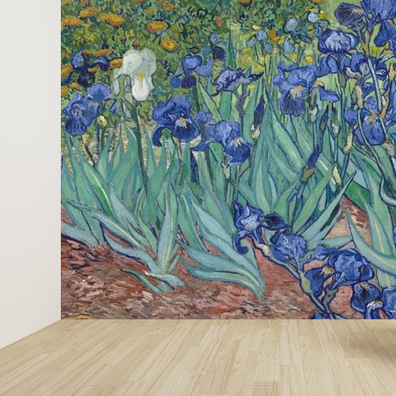 Full Size Illustration Modern Mural Wallpaper with Flowers Garden Scenery in Blue