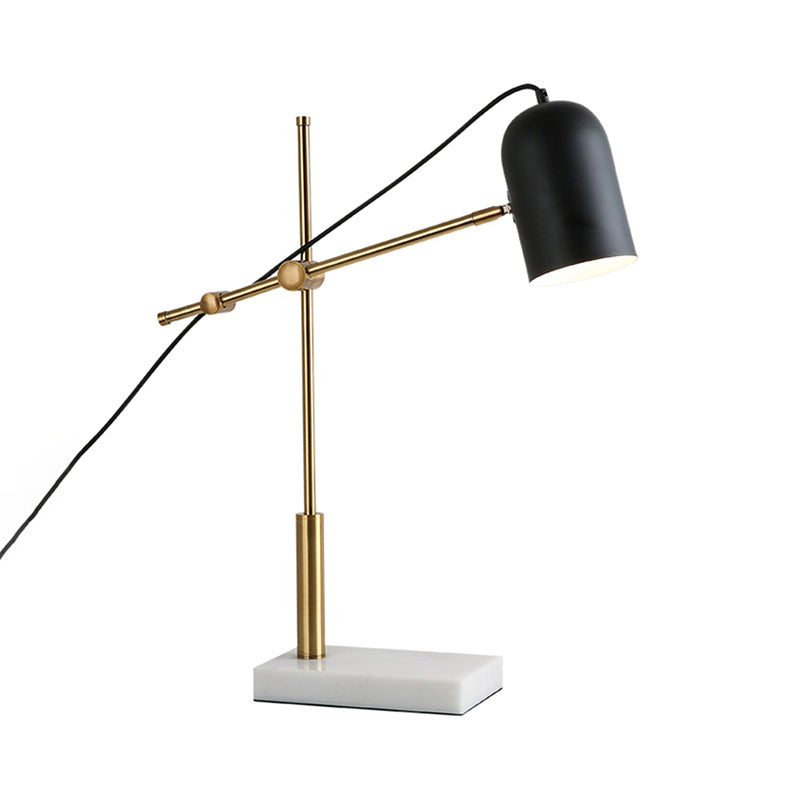 Lampada da scrivania a 1 lampadina elegante moderna con tonalità in metallo e braccio di braccio nero di lettura a cupola Light per letto