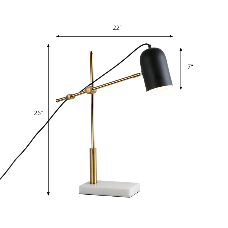 Lampada da scrivania a 1 lampadina elegante moderna con tonalità in metallo e braccio di braccio nero di lettura a cupola Light per letto