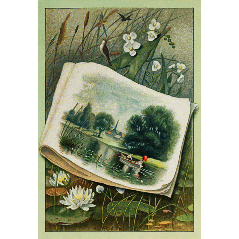 Green Lotus Flower Mural Wallpaper Florentine Modern Washable Wall Art for Playroom