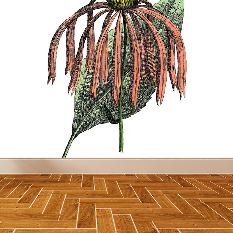 Orange Floral Print Mural Wallpaper Moisture Resistant Wall Covering for Living Room