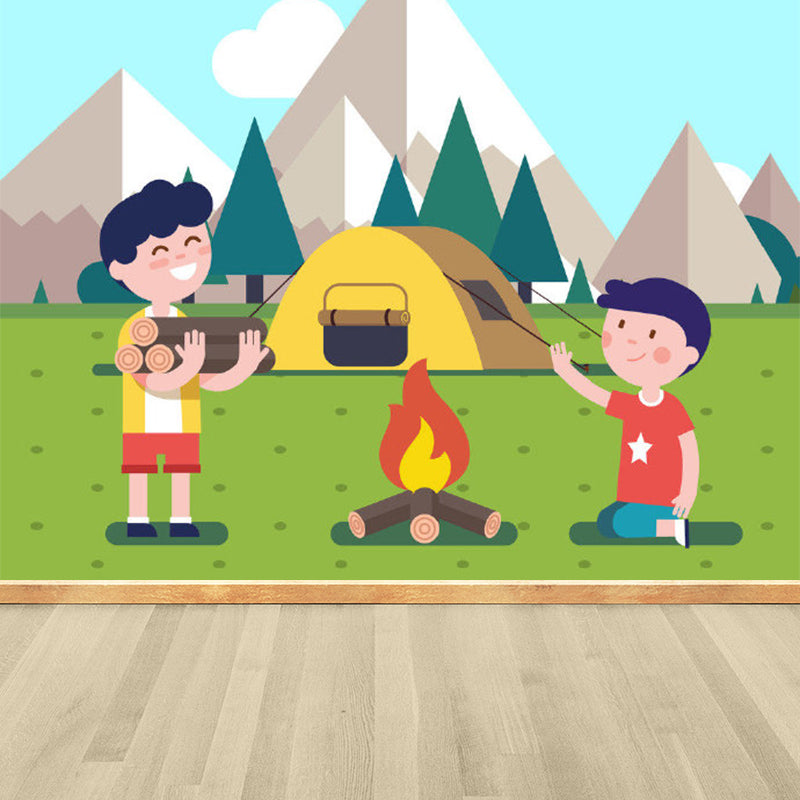 Water Resistant Cartoon Characters Mural Non-Woven Children's Art Wall Decor for Kids Room