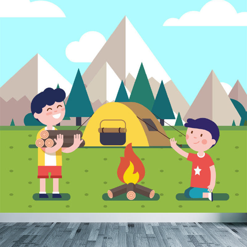 Water Resistant Cartoon Characters Mural Non-Woven Children's Art Wall Decor for Kids Room